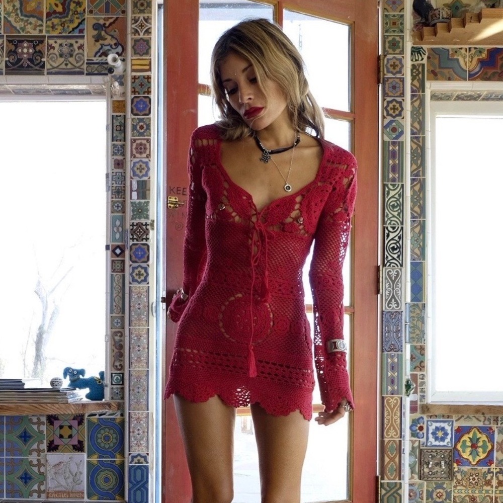 Rat & boa desert rose red crochet dress